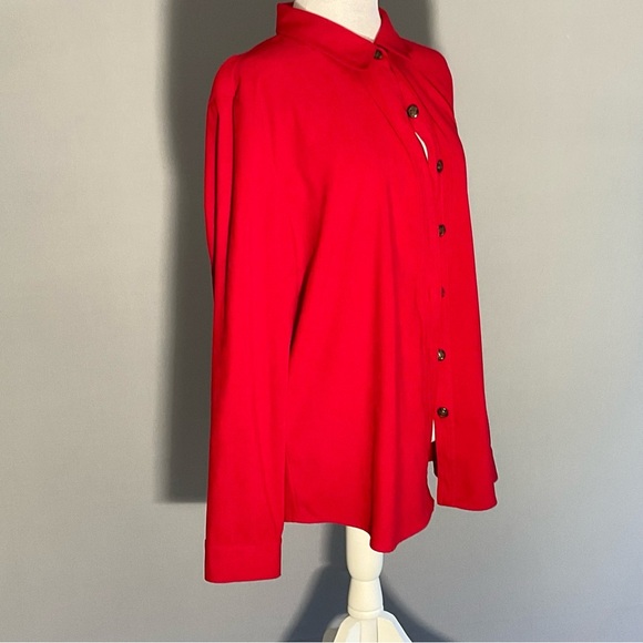 Talbots Ladies Size Large Button Up Long Sleeve Blouse in Christmas Red - Picture 9 of 12